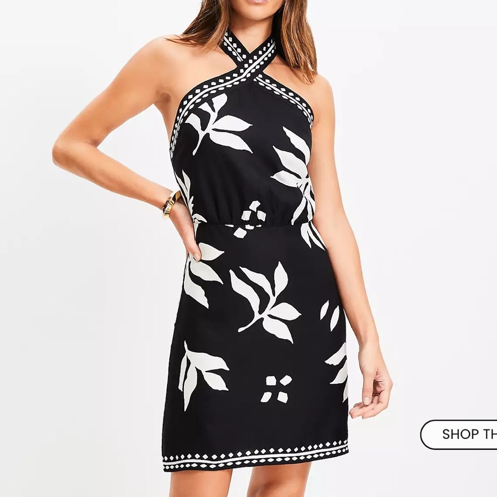 NWOT Loft Linen Blend Mini Halter Dress